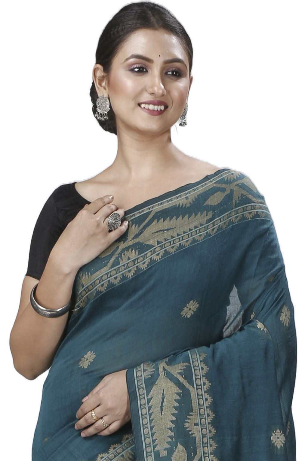 Botel Green Pure Cotton Tuma Hand Loom Saree (1196)